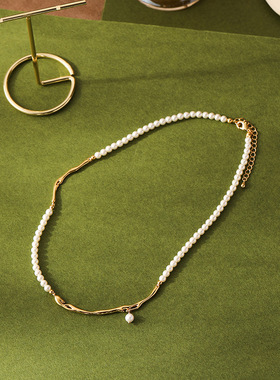 珍珠金属拼接项链女锁骨链