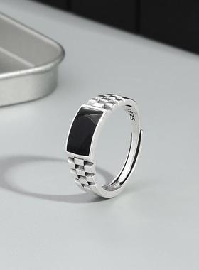 原创设计棋格滴油开口戒指单身戒