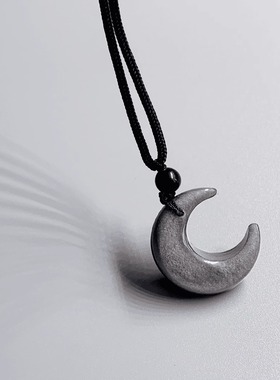 国风银耀石月亮项链小众复古吊坠