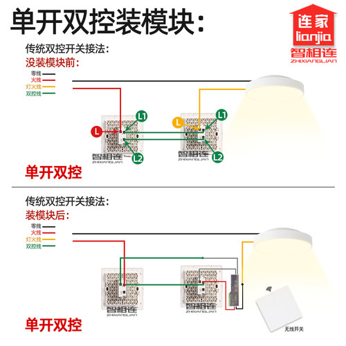 智相连LU遥控开关模块单火线单控改双控改三控无线开关家用灯具 - 图2