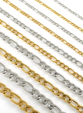 欧美不锈钢费加罗链个性嘻哈男士项链金色钛钢3:1nk粗细链