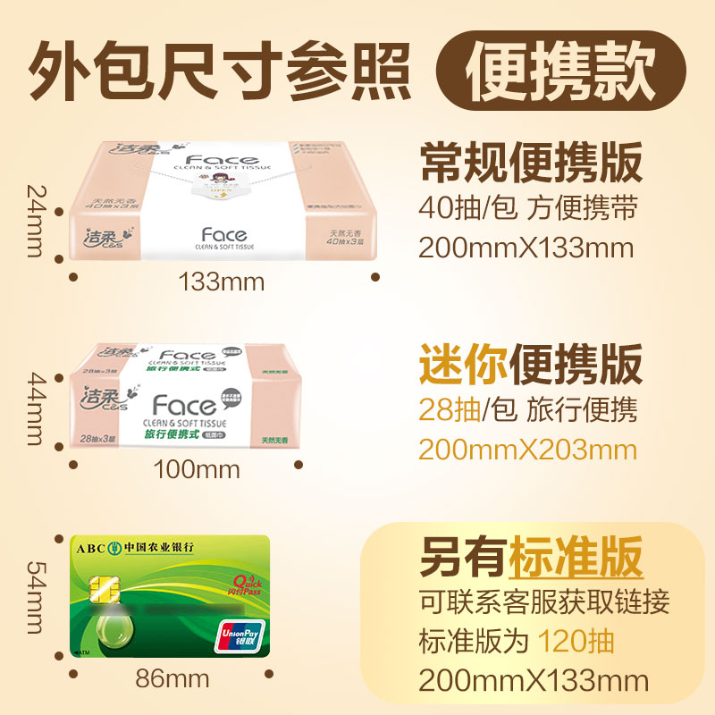 洁柔纸巾抽纸可爱小包餐巾纸便携式面纸可湿水柔韧易携带面巾纸 - 图2