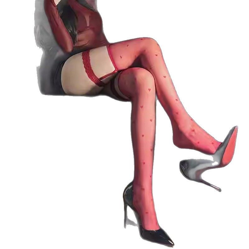 爱心蕾丝花边高筒过膝黑丝袜女薄款性感吊带防滑蝴蝶结长筒大腿袜,淘宝优惠券,粉丝福利购,淘宝优惠卷