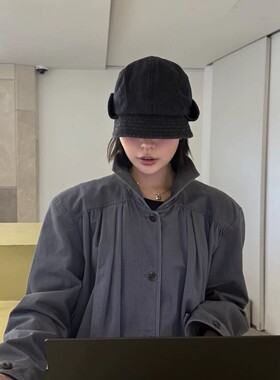 复古工装报童帽女四季皮革圆顶休闲帽子