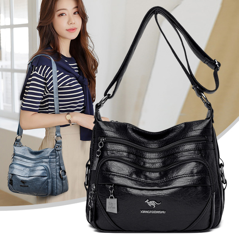 袋鼠真皮女士包包2025新款妈妈包中年大容量单肩斜挎包时尚软皮包,淘宝优惠券,粉丝福利购,淘宝优惠卷