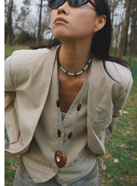 芭蕾因雾爱心吊坠长款长裙链女