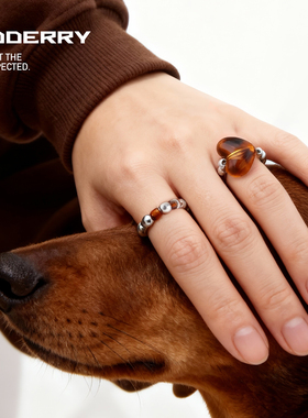 原创设计手作琥珀色豹纹复古戒指