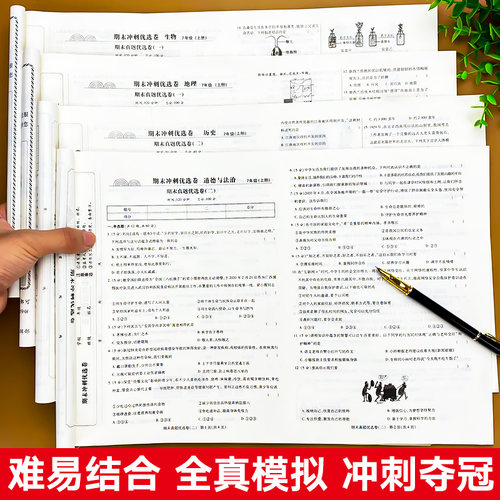七年级下册试卷测试卷全套人教版初一语文数学英语期末冲刺试卷历史地理政治生物真题卷小四门100分初中复习卷专项训练七7下练习册 - 图2