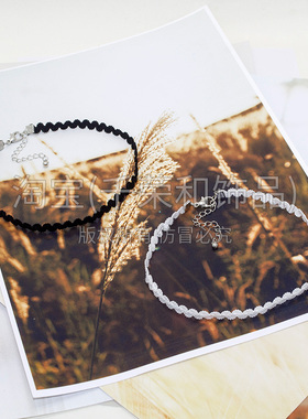 黑色弹性锁骨链女简约气质细款设计感波浪形白色松紧短款项链配饰