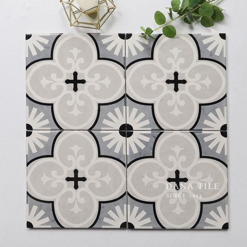 蓝色复古小花砖法式瓷砖厨房卫生间墙砖浴室阳台玄关院子防滑地砖 - 图1