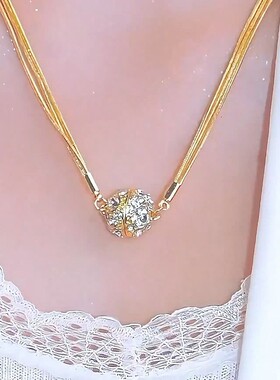金色磁吸绣球立方氧化锆项链女