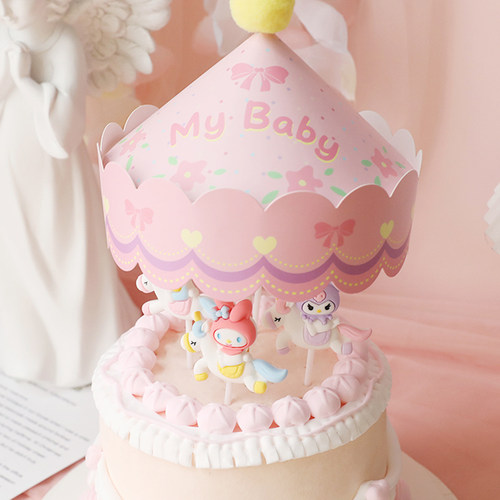 旋转木马材料包烘焙蛋糕装饰摆件小汽车独角兽小猫卡通甜品台插件 - 图0