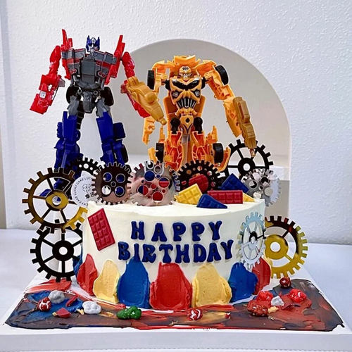网红变形机器人蛋糕装饰擎天柱摆件齿轮模具儿童男孩生日烘焙装扮 - 图1
