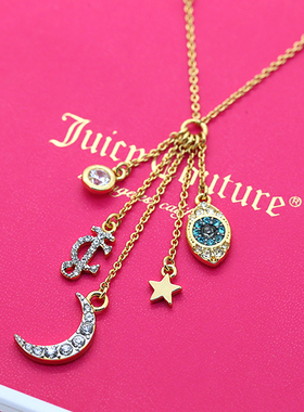 恶魔之眼月亮流苏多坠锁骨链