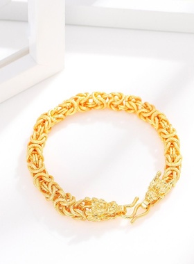 布纹龙头镀金手链男士女款霸气土豪金仿越南沙金网红直播地摊货源