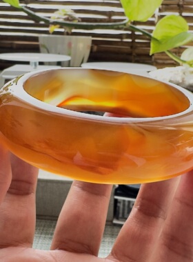 花语玉髓 天然油润巴西老料红玛瑙手镯原矿原色57.5mm