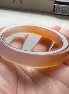 花语玉髓天然巴西老料油润俏色粉圆条玛瑙手镯圈口58mm