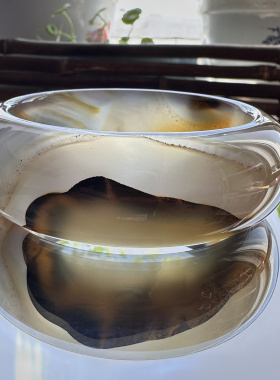 花语玉髓 天然巴西老花料水墨象形玛瑙手镯60圈口