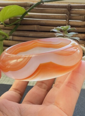 花语玉髓 天然巴西老料红缠丝腰缠万贯玛瑙手镯圈口61.5mm