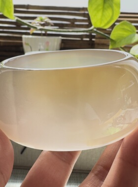 花语玉髓 天然海洋玉髓马料黄冰加宽加厚版玛瑙手镯圈口57mm