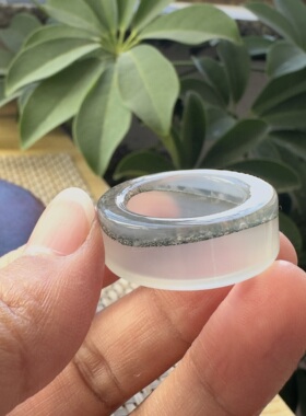 花语玉髓 天然海洋玉髓马料高冰满圈绿朱砂绿幽灵玛瑙扳指戒圈