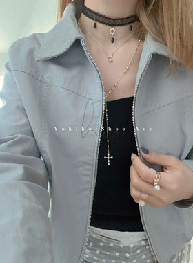 yokikoshop原创设计师款暗黑系甜酷风黑色蕾丝流苏chocker颈链
