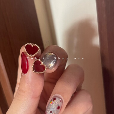 定制款玫瑰金18k镀金高保色新年红色爱心手链耳钉套装