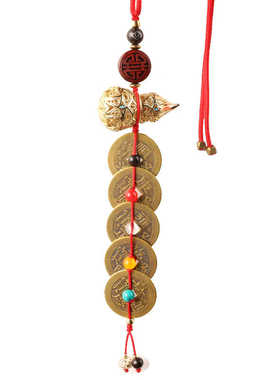 汽车挂件铜葫芦车饰品福禄葫芦五帝钱平安寓意后视镜挂饰车用挂件