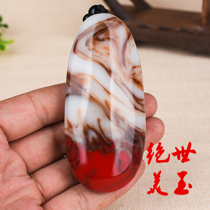 玉把件天然戈壁玉鸡血玉手把件新疆金丝玉原石手玩件鸡血红玉手饰