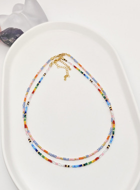 波西米亚风项链ins博主同款女生Myuki小米珠手工珠串细小锁骨链