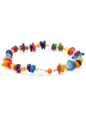 ins渐变复古风彩色天然珍珠碎石弹力绳手串米珠编织串珠手链女