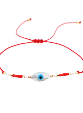 小众叠戴MIiyuki米珠手链欧美民族风深海贝壳蓝眼睛幸运编织手绳