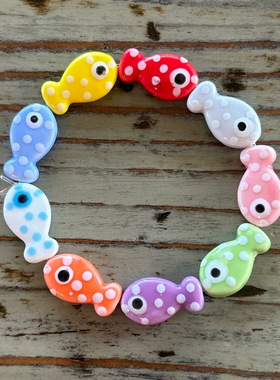 ins风爆款彩色小鱼波点串珠陶瓷创意可以手链饰品手工友谊串珠女