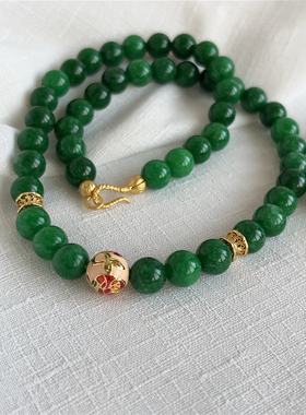 新中式绿色天然石手工串珠手链女百搭高级感小众简约国风绿色项链