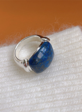 法式复古精致天然青金石戒指女小众设计感高级百搭指环食指戒饰品