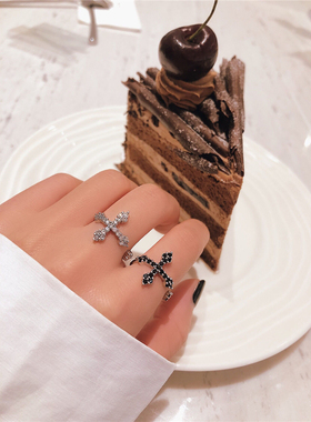 ins简约风锆石休闲撞色戒指