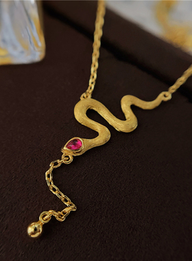 法式复古轻奢小众设计感拉丝蛇形项链女百搭通勤精工锁骨链女潮