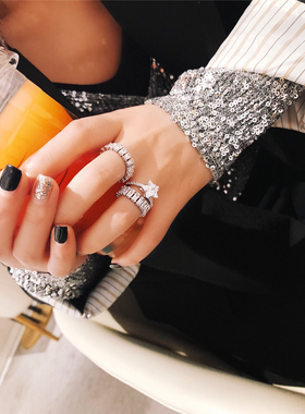 LONGBAOACC新款微锆石指戒指环单层双层戒指欧美气质时尚风