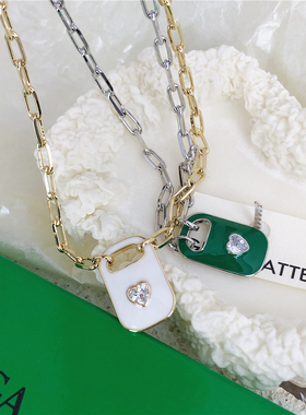 LONGBAOACC品质推荐 小众时尚几何滴釉锆石爱心吊坠百搭短项链女