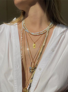 美式度假风彩色天然石项链