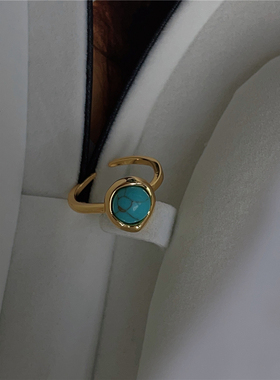 法式复古小众时髦天然蓝松石高级野生感戒指女