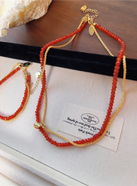 新中式国潮风本命年红玛瑙串珠双层缠绕绳结满天星项链百搭锁骨链