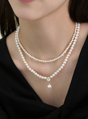 天然珍珠项链女光泽双层叠戴轻奢小众设计感锁骨链气质优雅女士