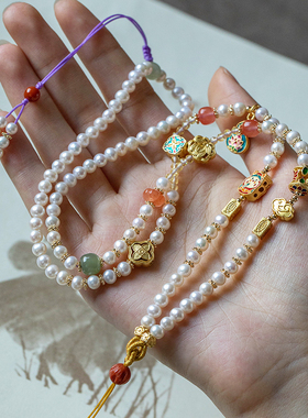 天然真淡水珍珠女款多宝项链绳