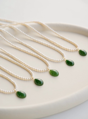 轻奢珍珠项链女和田碧玉吊坠高级感锁骨链大气女士颈链情人节礼物