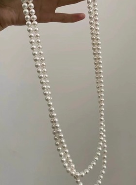 真珍珠项链女双层长款毛衣链高级感百搭时髦颈链精致独特配饰礼物