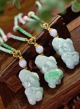 天然A货翡翠竹节项链女国风貔貅吊坠长款毛衣链南红紫锂辉多宝链