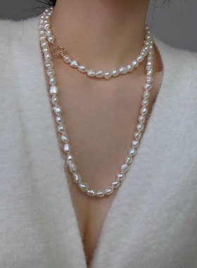 天然淡水珍珠项链女轻奢高级感百搭锁骨链小众设计感长款毛衣链