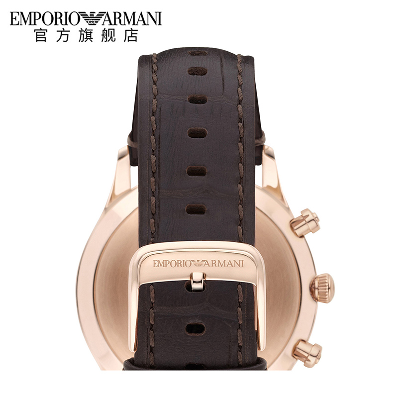 Emporio Armani 阿玛尼金色圆形石英表 时尚皮革带男表 AR1916