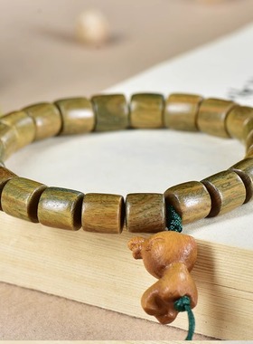 天然绿檀木8mm桶珠手串diy小鹿吊坠配饰情侣礼物一鹿有你男女手链